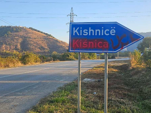 Графит УЧК код Грачанице, префарбан назив села Кишница на српском