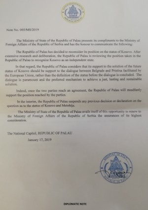 Дипломатска нота Републике Палау