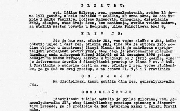 Presuda Milovanu Đilasu iz 1957. godine Presuda Milovanu Đilasu iz 1957. godine