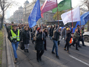 Протестна шетња студената Филолошког факултета до Министарства просвете и Генералштаба