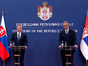 Словачки председник Пелегрини у дводневној посети Србији, обраћање двојице председника после састанка