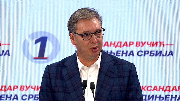 Aleksandar Vučić durante un intervento, fotografia pubblicata da RTS