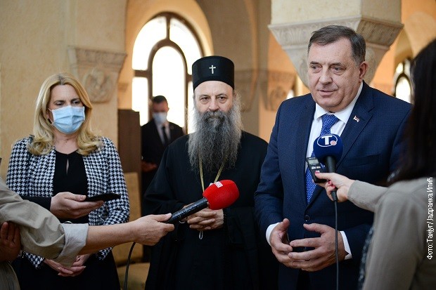 Željka Cvijanović, patrijarh Porfirije i Milorad Dodik Željka Cvijanović, patrijarh Porfirije i Milorad Dodik