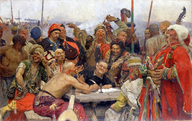Запорошки козаци пишу писмо турском султану Мехмеду IV, слика Иље Рјепнина из 1893, која се чува у Харковском уметничком музеју