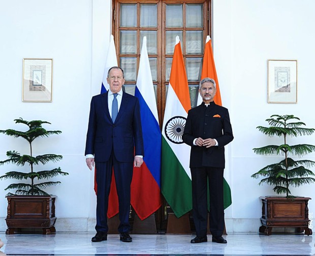 Ruski i indijski ministri spoljnih poslova, Sergej Lavrov i Subramanjan Džaišankar, u Nju Delhiju, 1. aprila 2022.