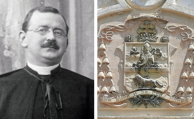 Nikola Dobrečić, srpski rimokatolički sveštenik, nadbiskup barski i primas Srbije i grb na katoličkoj Crkvi Sv.Nikole u Baru Nikola Dobrečić, srpski rimokatolički sveštenik, nadbiskup barski i primas Srbije i grb na katoličkoj Crkvi Sv.Nikole u Baru
