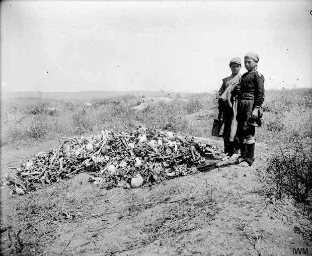 Кости војника погинулих код Галипоља октобра 1915. (фотографија из 1919)