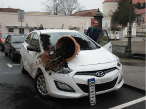 Загреб, саксијом на аутомобил београдских регистрација