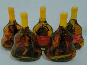 Заплењене флаше напитка са змијом и шкорпијом